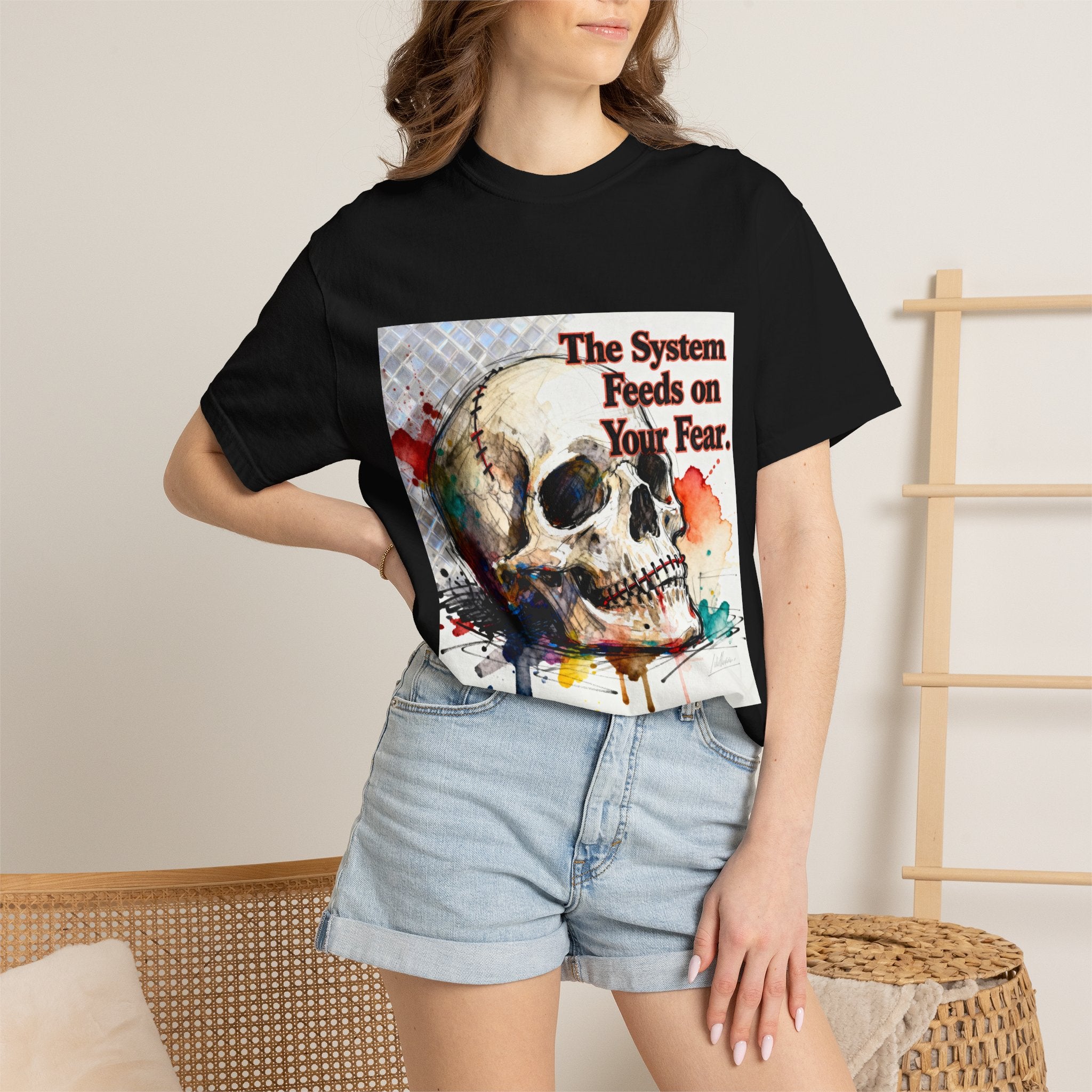 Skull "The System Feeds on Your Fear" Graphic T-Shirt