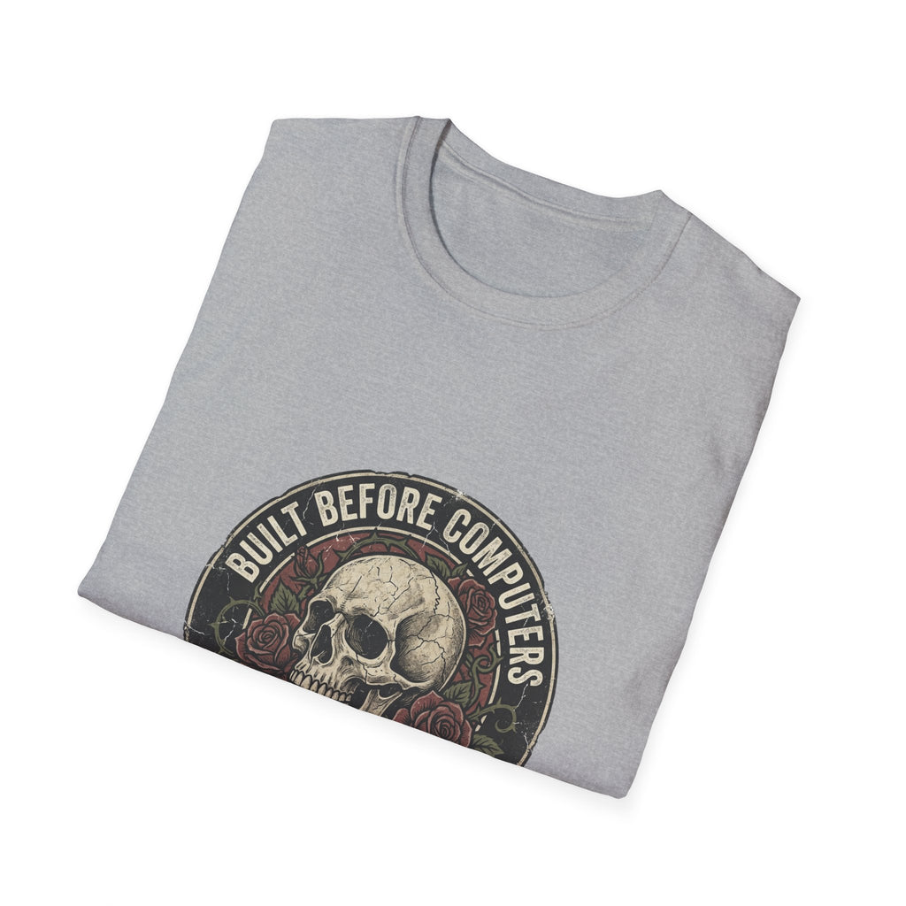 T-Shirt — "Built Before Computers" Vintage Skull Graphic Tee