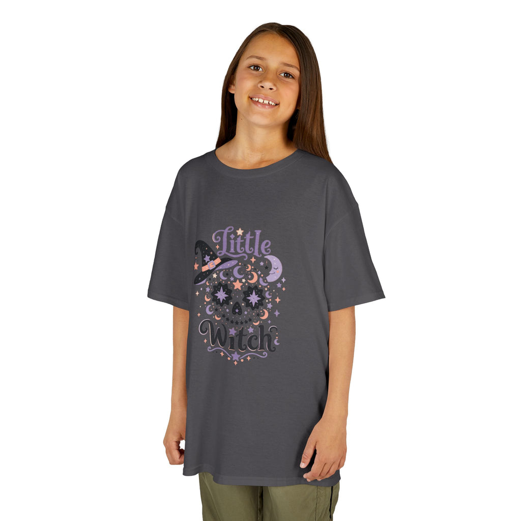 Kids T-Shirt - "Little Witch" Halloween Skull Design