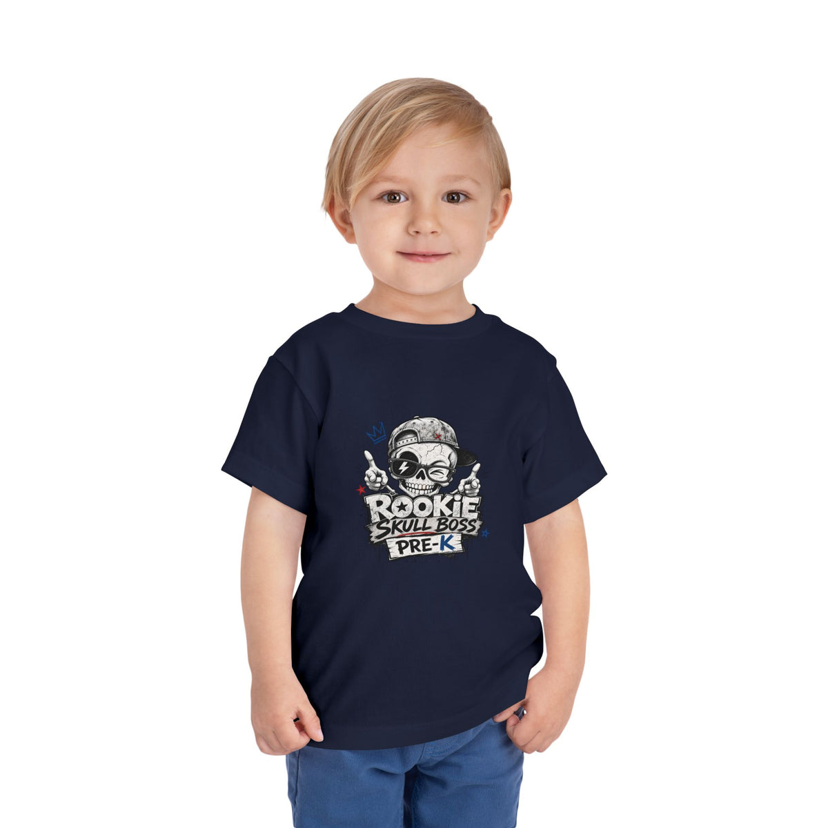 Toddler Tee — "Rookie Skull Boss Pre-K" Graphic Shirt