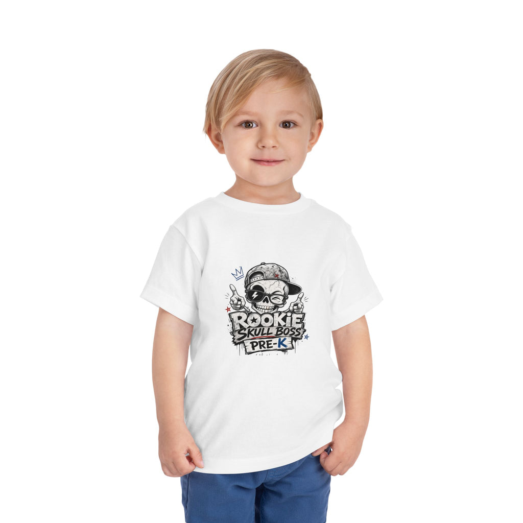 Toddler Tee — "Rookie Skull Boss Pre-K" Graphic Shirt