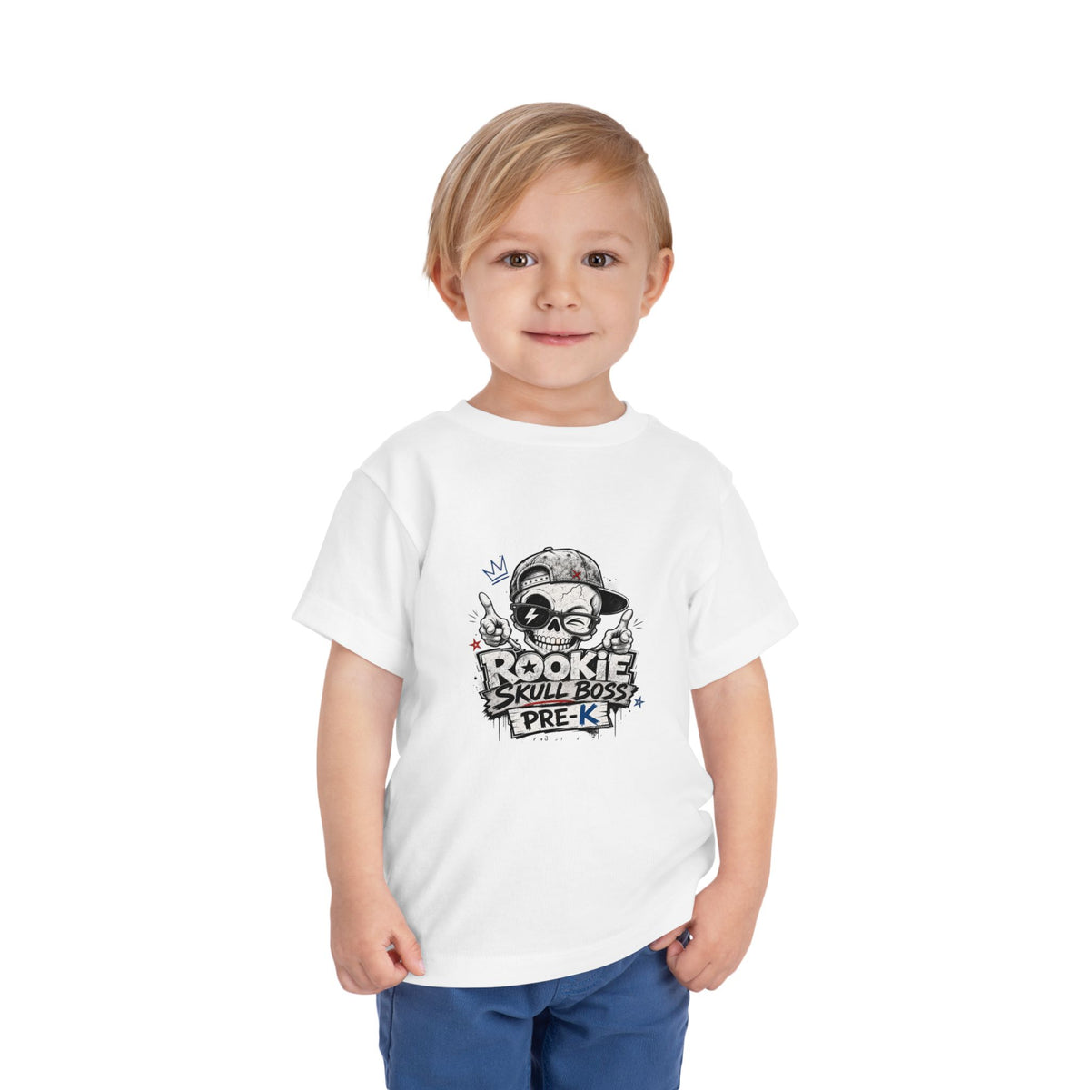 Toddler Tee — "Rookie Skull Boss Pre-K" Graphic Shirt