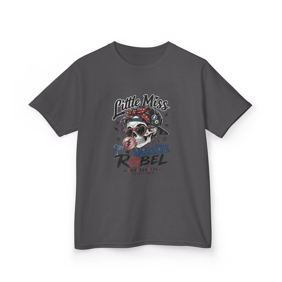 Kids T-Shirt — "Little Miss Rebel" Skull Bandana Graphic