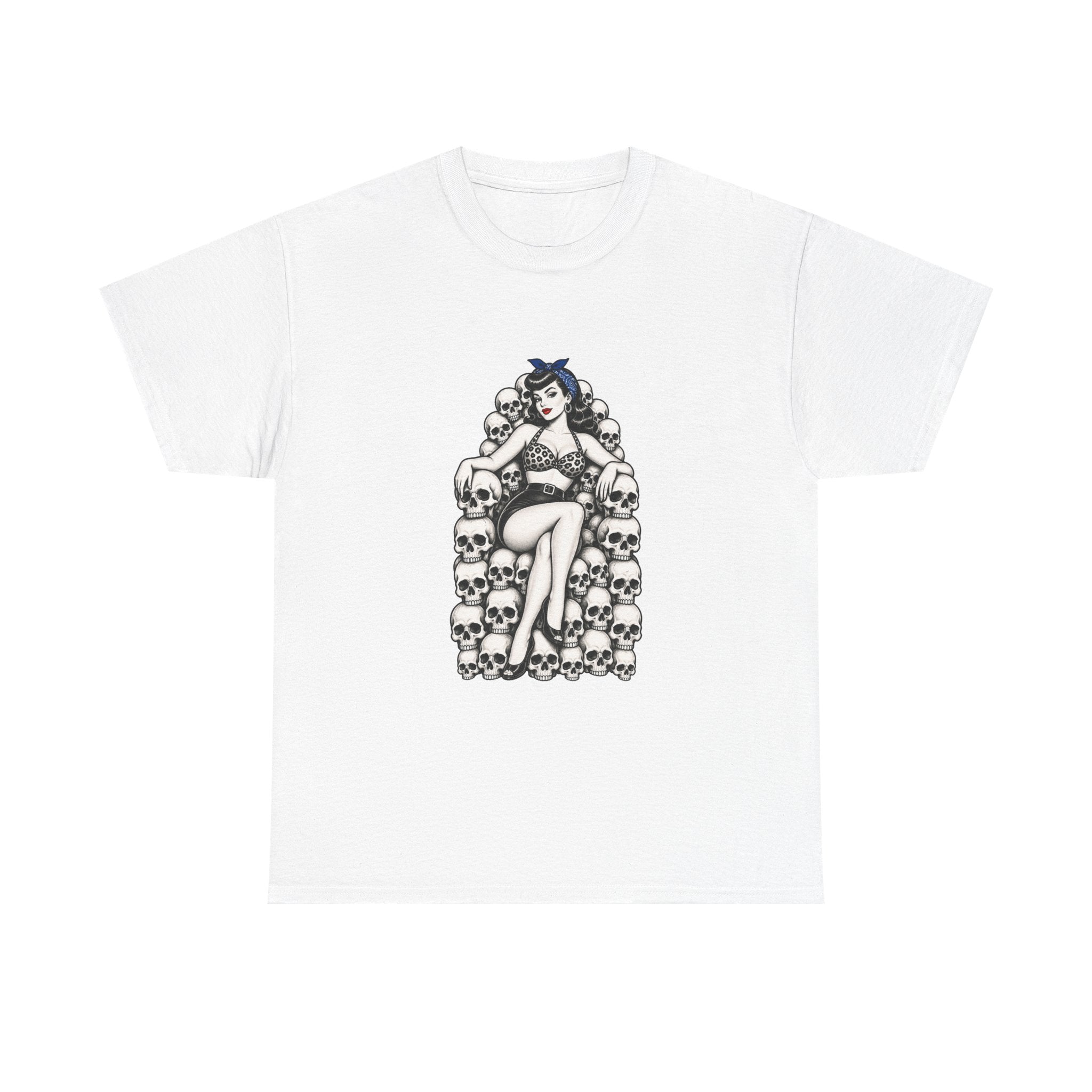 Skull Throne Pin-Up T-Shirt — Retro Goth Rockabilly Tee