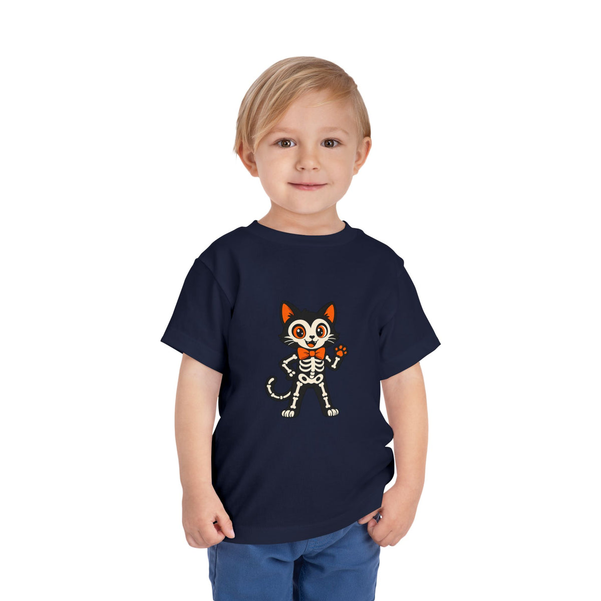 Toddler Tee — Cute Cat Skeleton Halloween Shirt