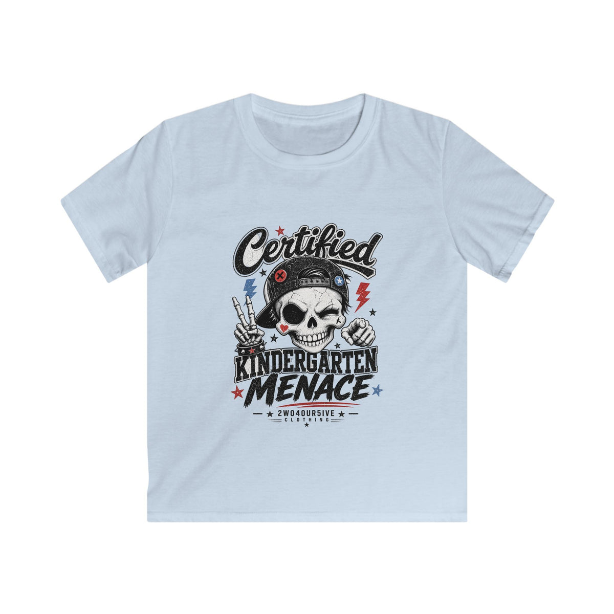 Kids Tee - "Certified Kindergarten Menace" Skull Graphic Shirt