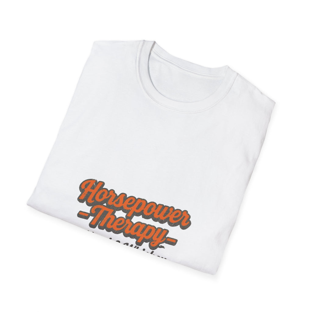 Horsepower Therapy T-Shirt — "Horsepower Therapy: Vinyl & Whiskey" Retro Automotive Tee