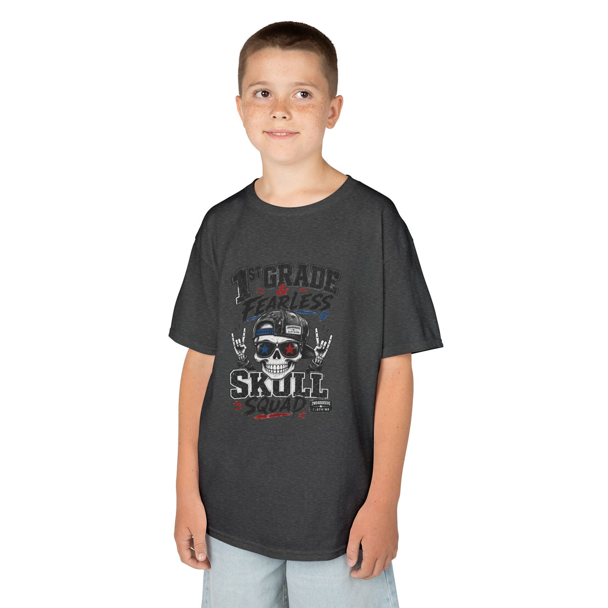 Kids Skull Squad T‑Shirt – 1st Grade Fearless Design