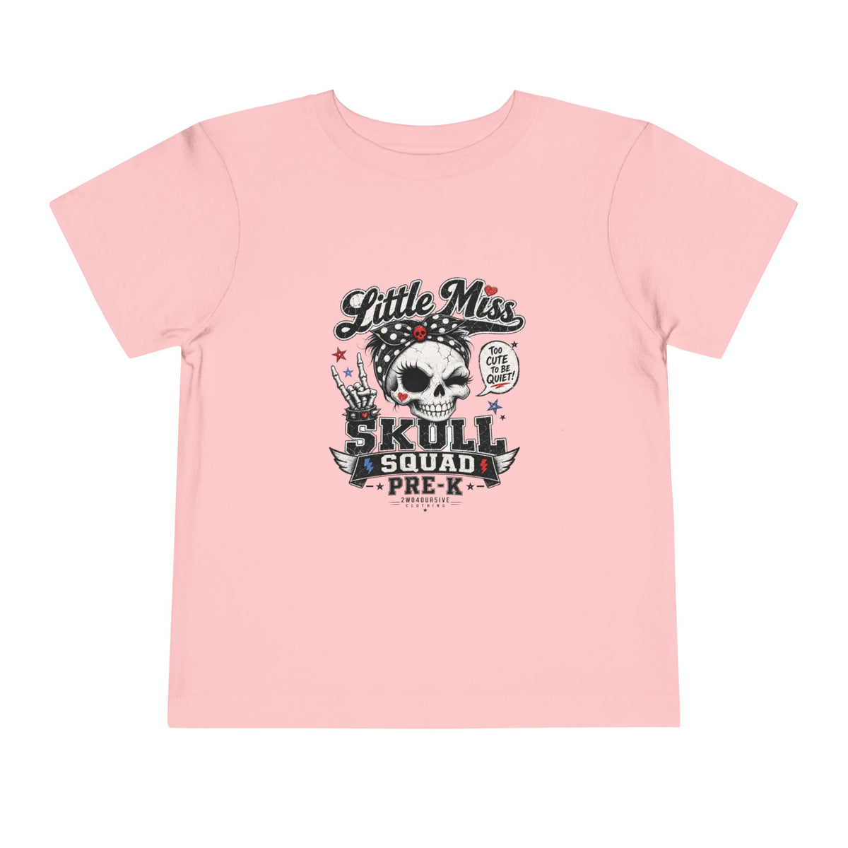 Toddler Tee - "Little Miss Skull Squad Pre-K" Cute Punk Skull Shirt for Preschool Girls
