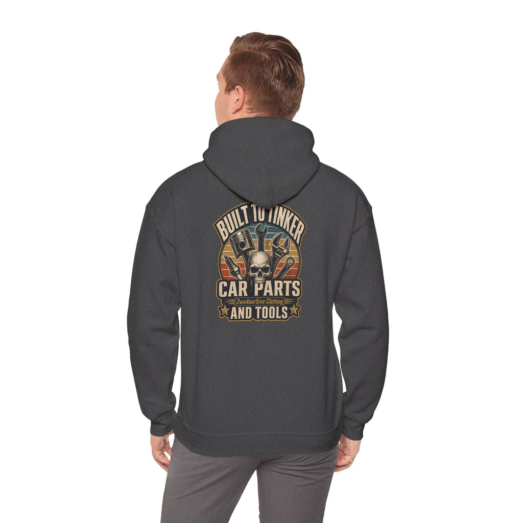 Mechanic Hoodie — "Built by a Thinker" Car Parts & Tools Skull Garage Pullover