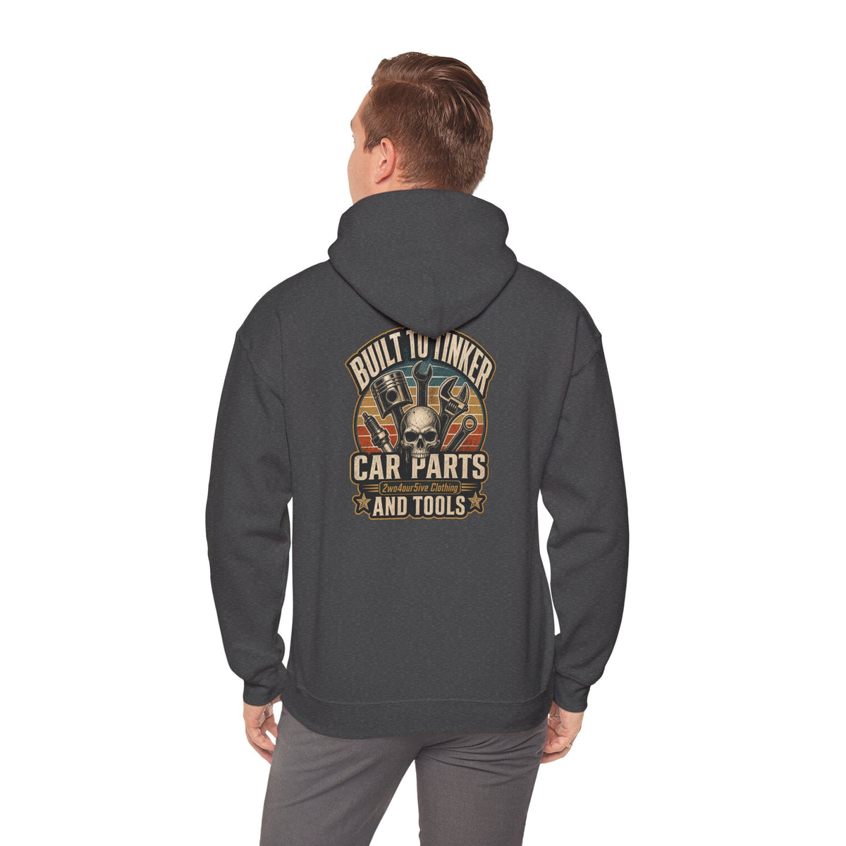 Mechanic Hoodie — "Built by a Thinker" Car Parts & Tools Skull Garage Pullover