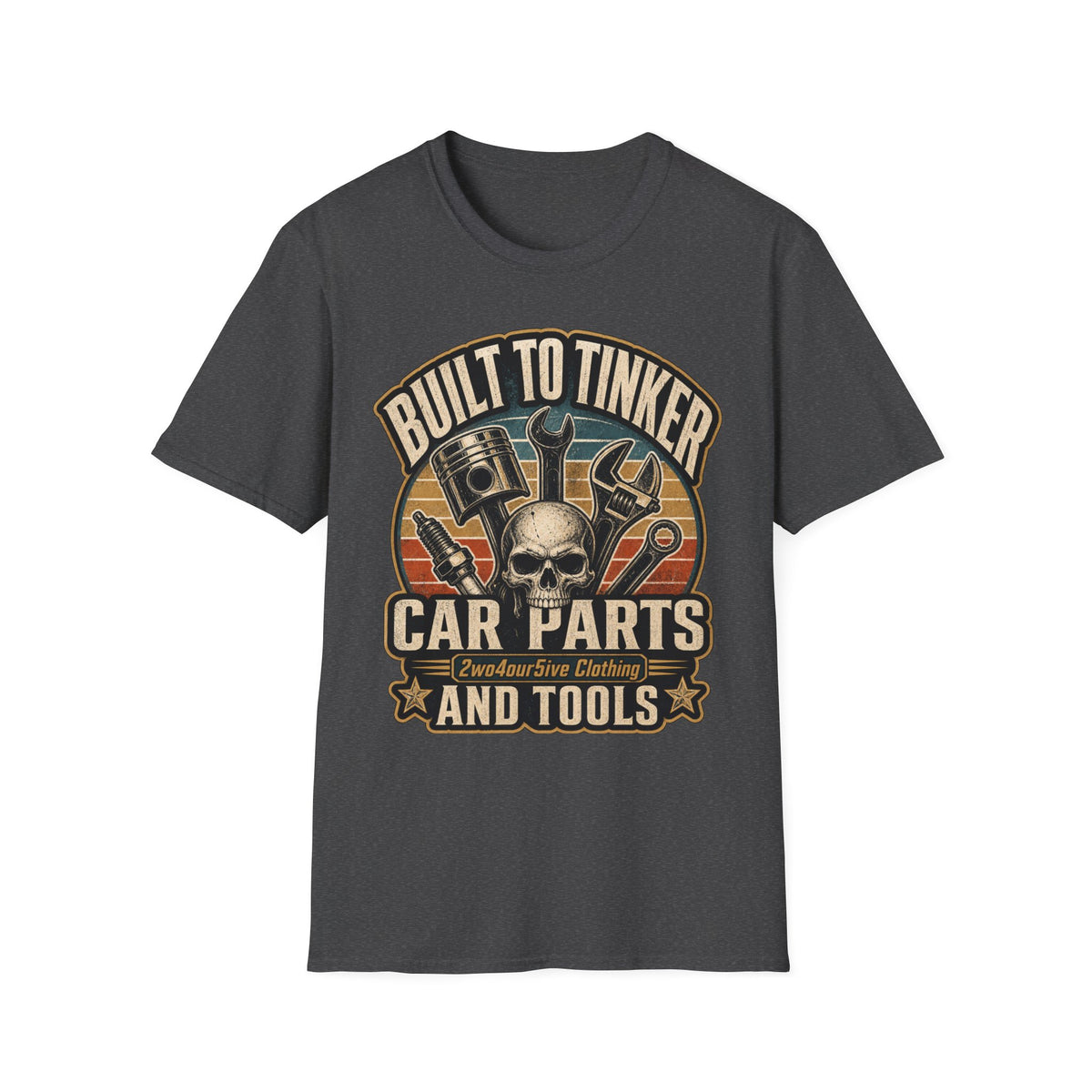 Built to Tinker Car Parts and Tools Tee — Vintage Mechanic Skull Shirt