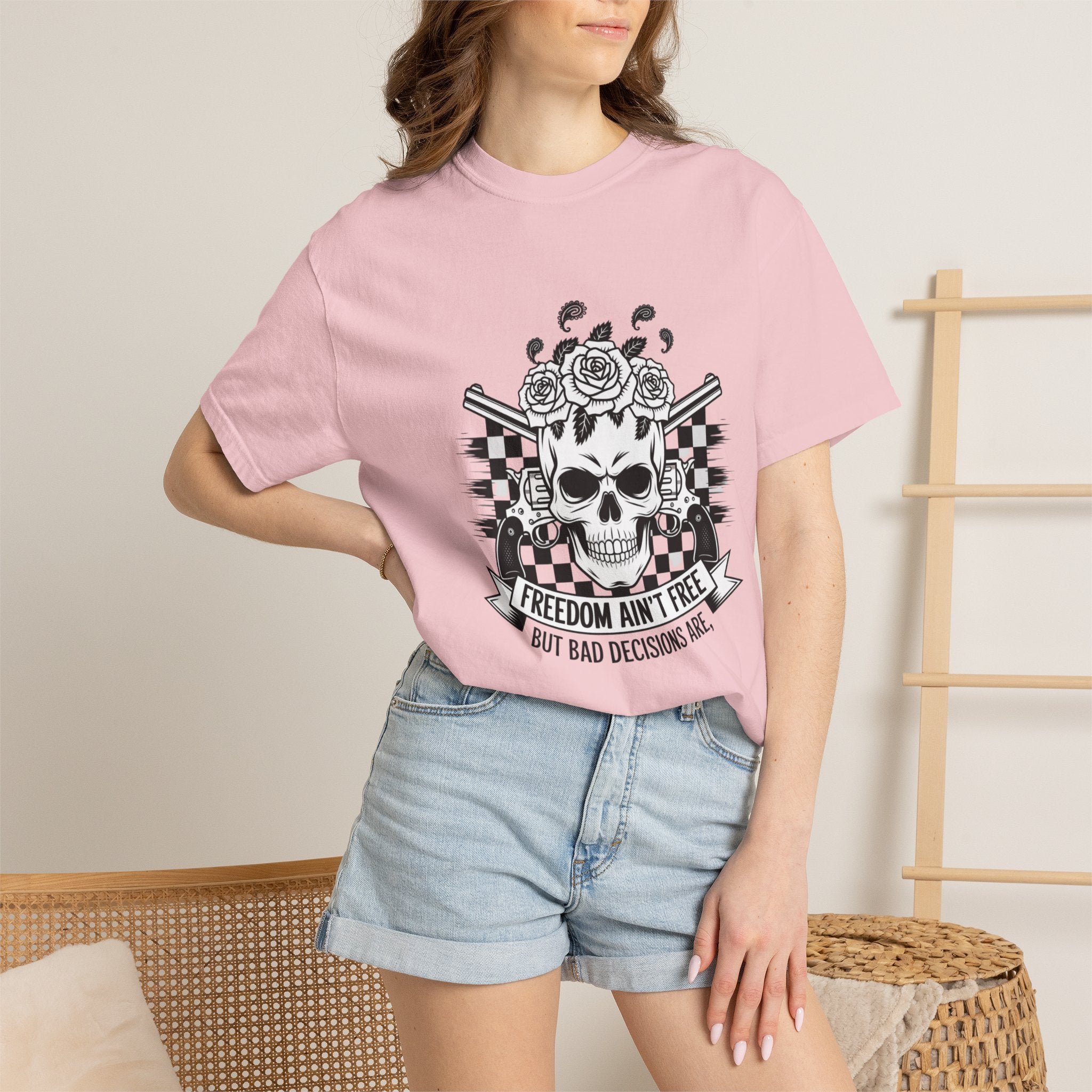 Skull & Roses T‑Shirt — "Freedom Ain't Free" Graphic Tee