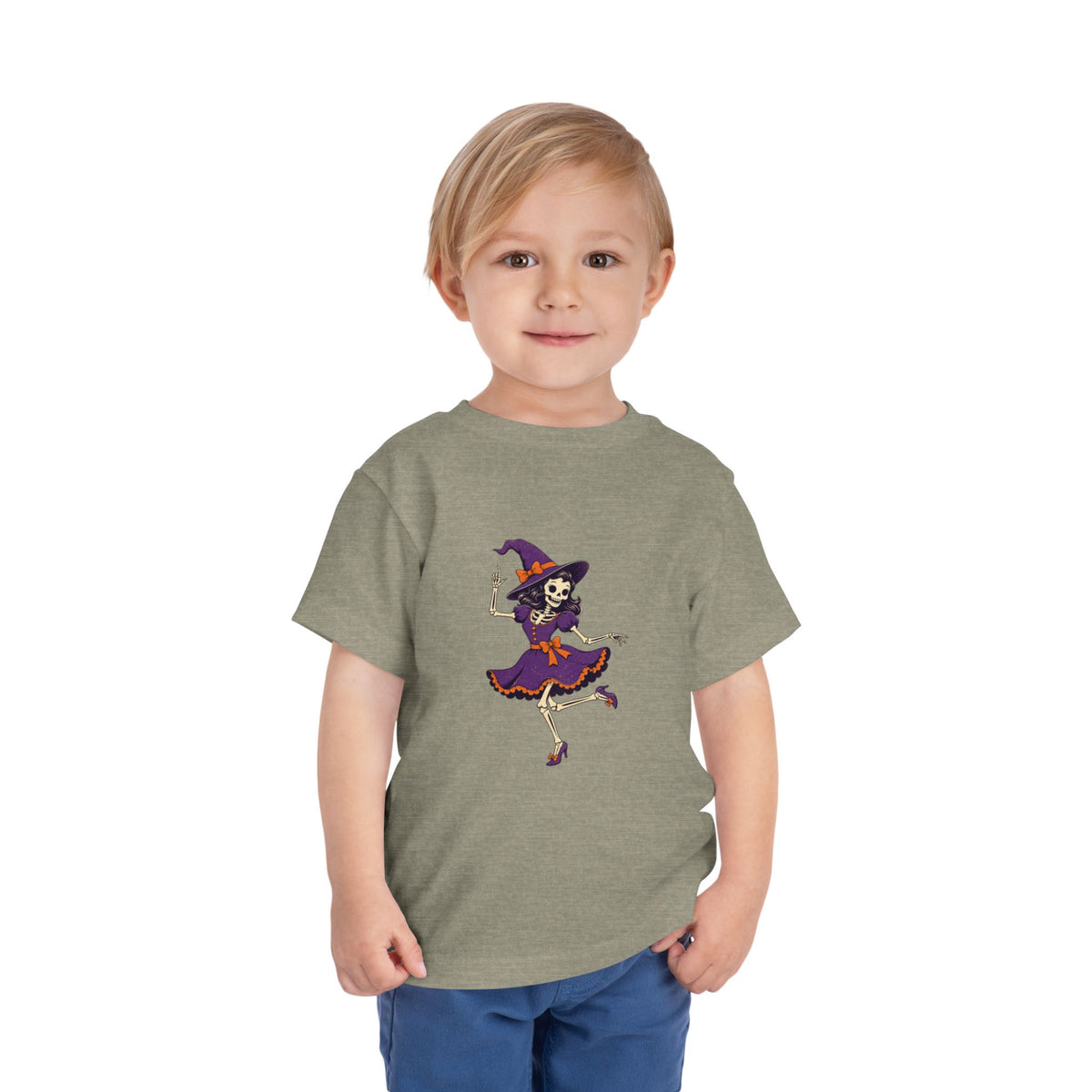 Toddler Witch Skeleton Tee — Cute Dancing Skeleton Halloween Shirt for Kids