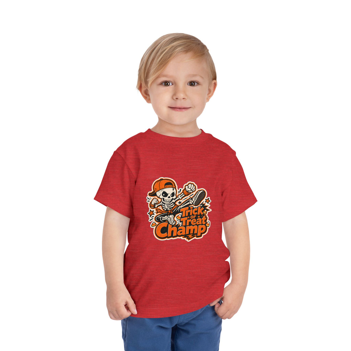 Toddler Tee — 'Trick or Treat Champ' Halloween Skeleton Skate Graphic