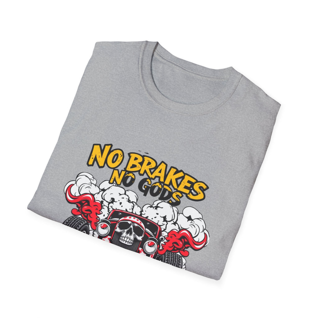 No Brakes No Gods Graphic T-Shirt — Vintage Skull Hot Rod Racing Tee