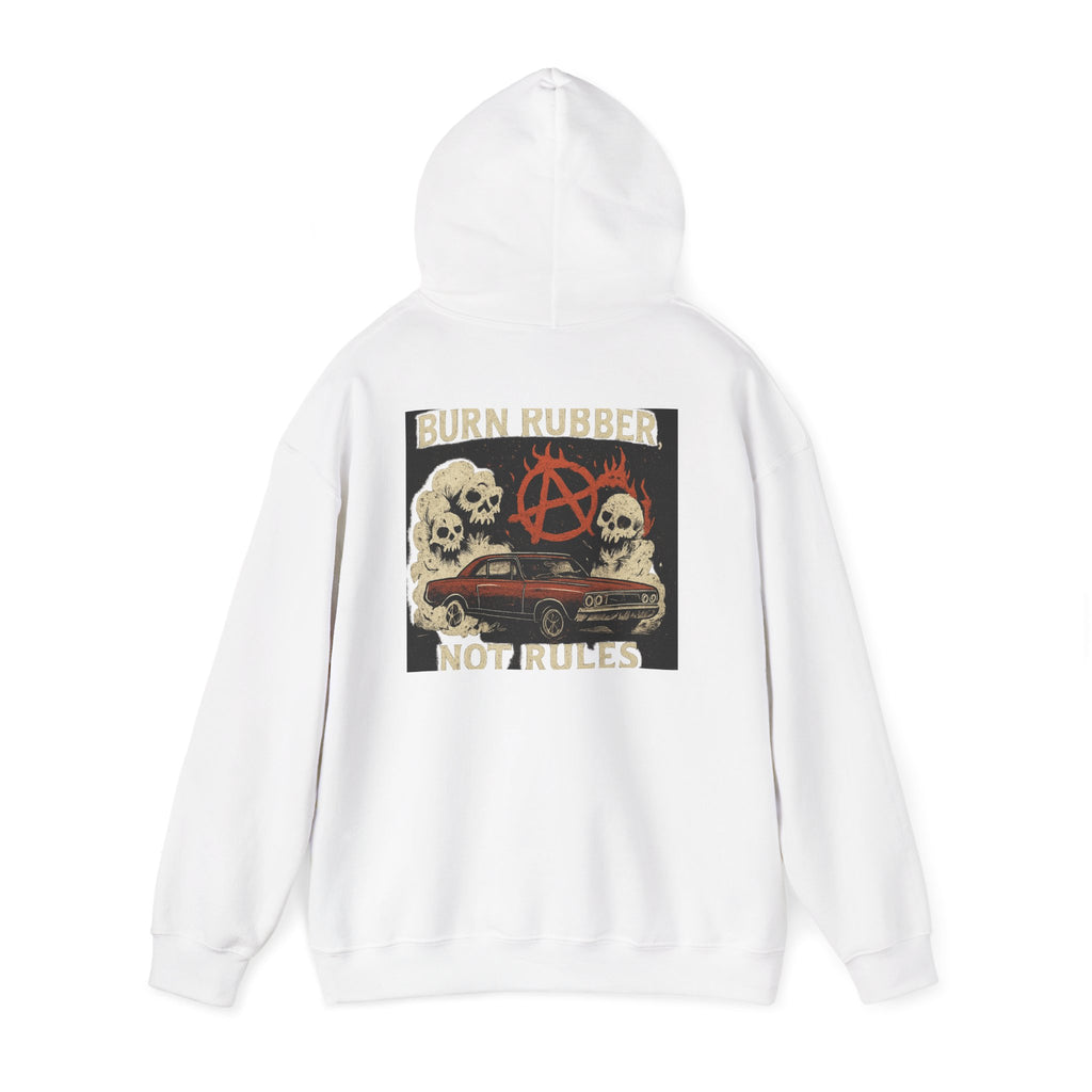 Hoodie - Burn Rubber Not Rules Vintage Anarchy Car Graphic
