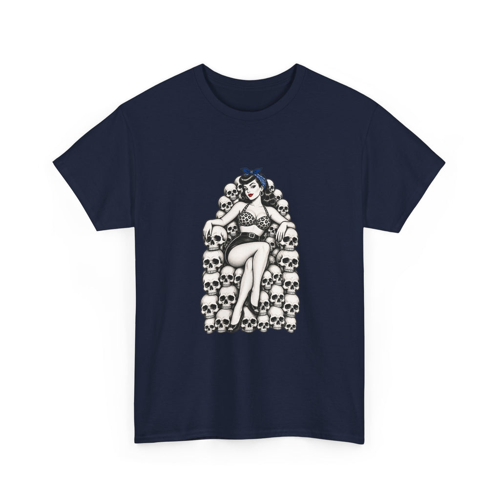 Skull Throne Pin-Up T-Shirt — Retro Goth Rockabilly Tee