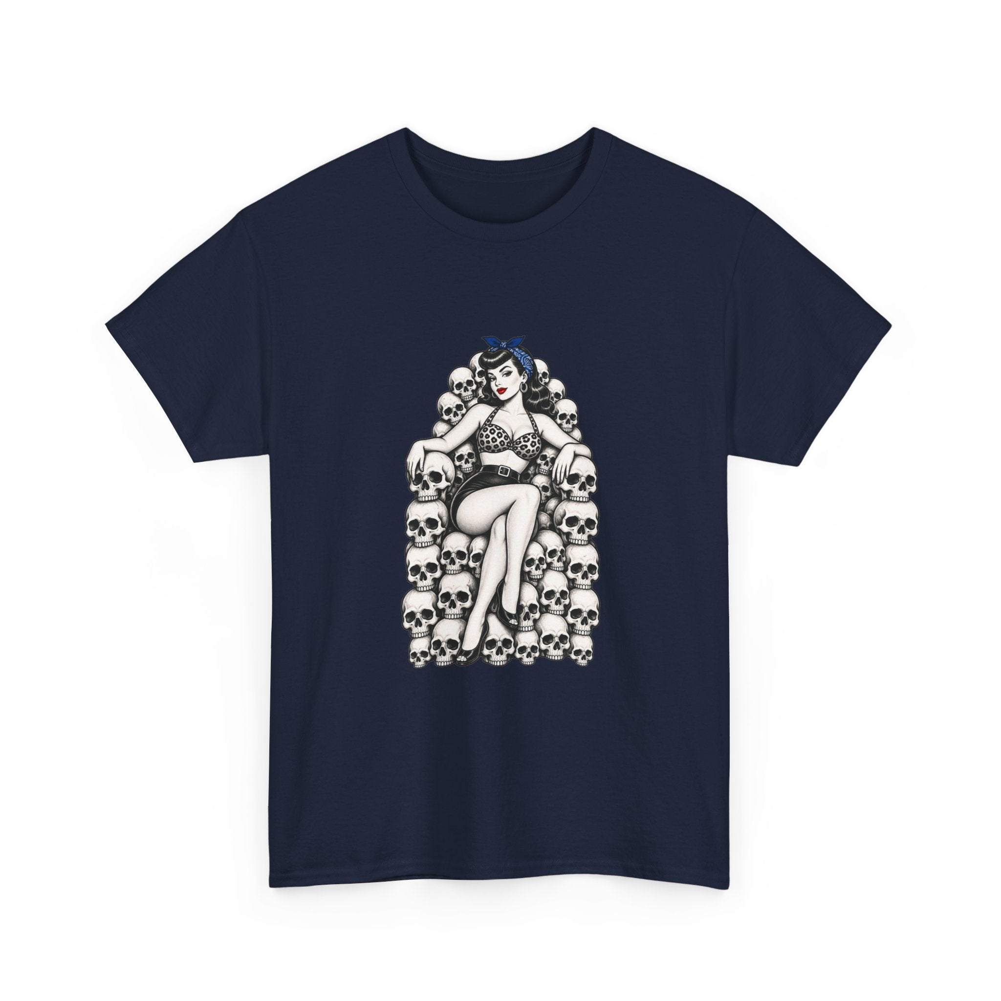 Skull Throne Pin-Up T-Shirt — Retro Goth Rockabilly Tee