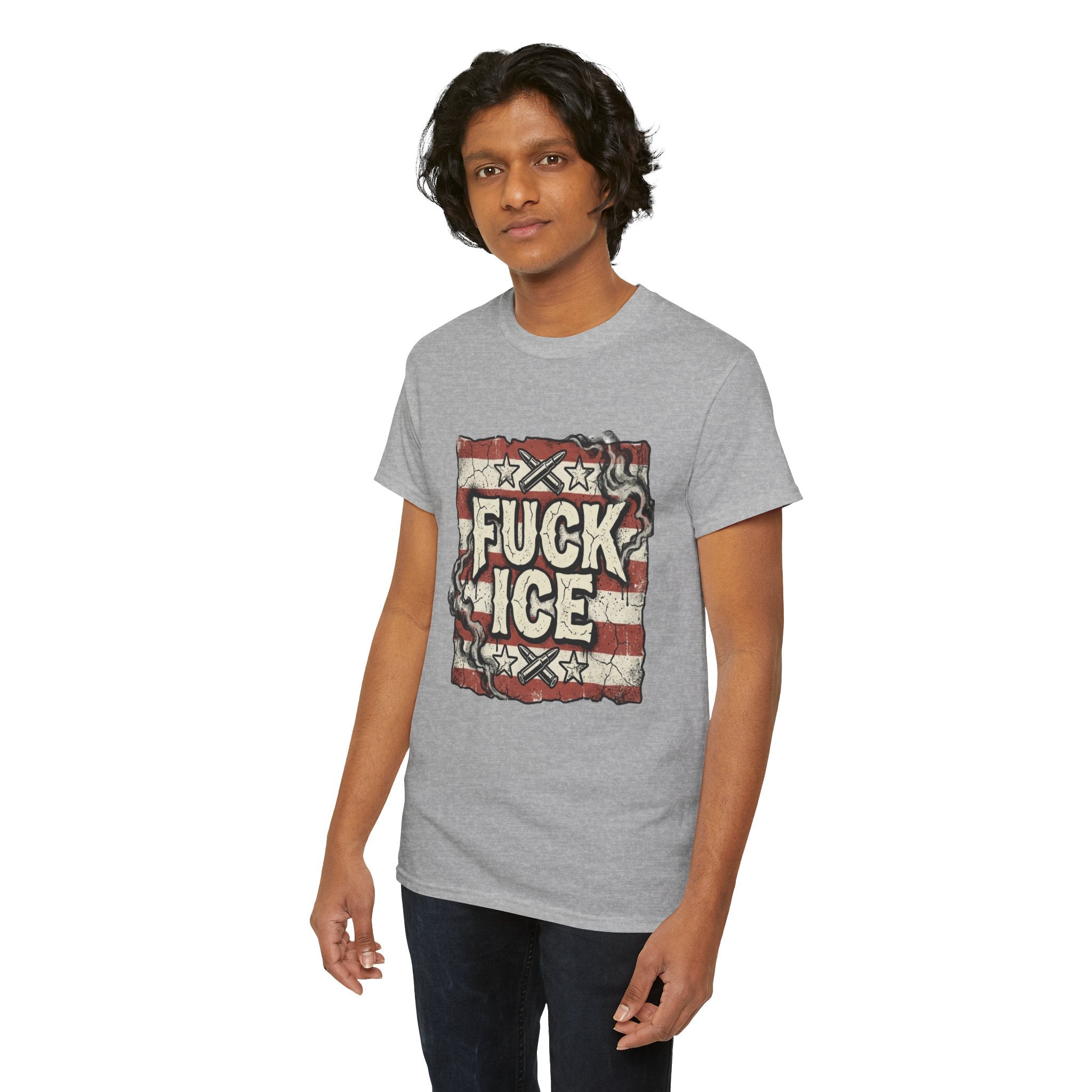 Graphic Tee — "FUCK ICE" Distressed American Flag Protest T‑Shirt