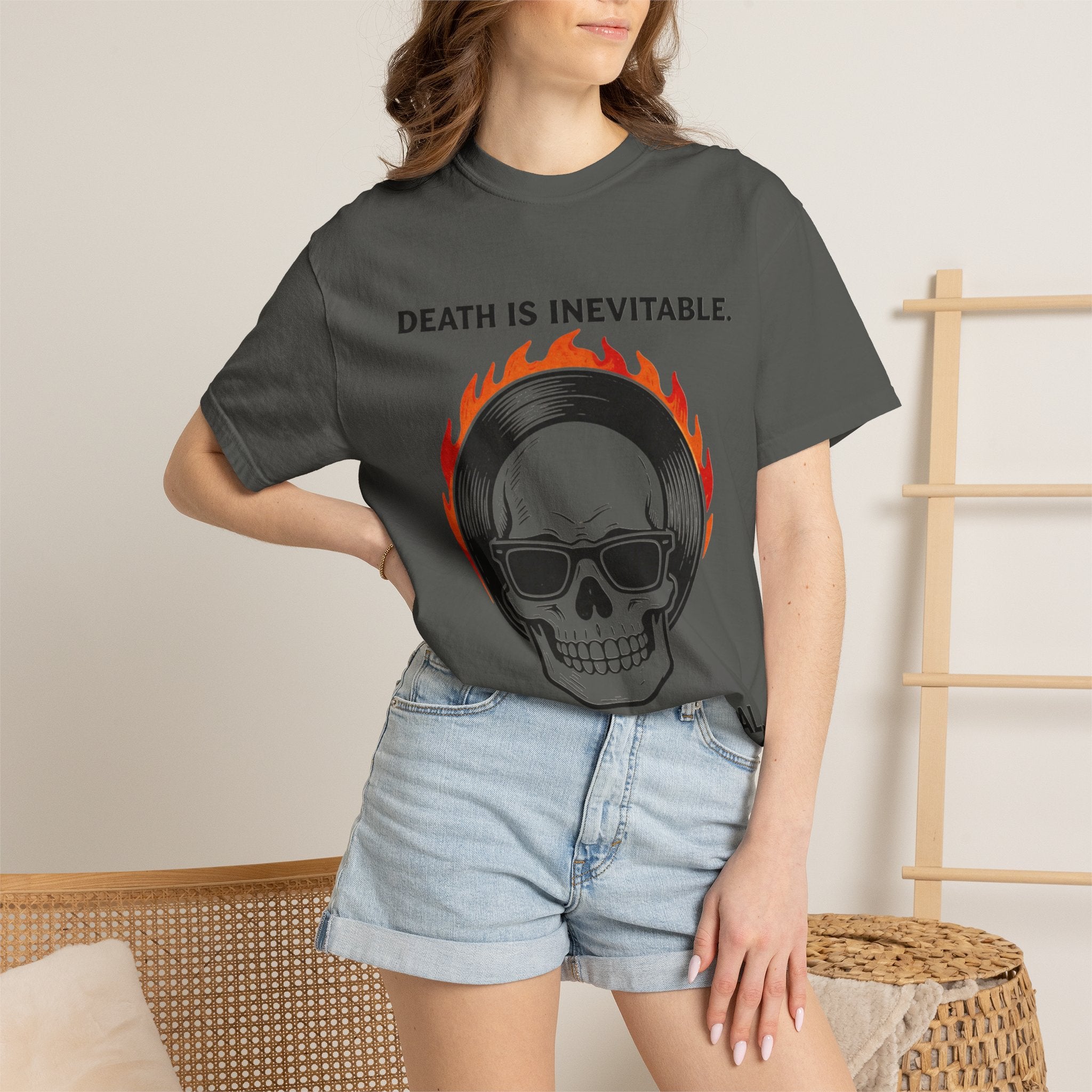 Skull Sunglasses T‑Shirt — "Death Is Inevitable. Boring Is Optional." Graphic Tee