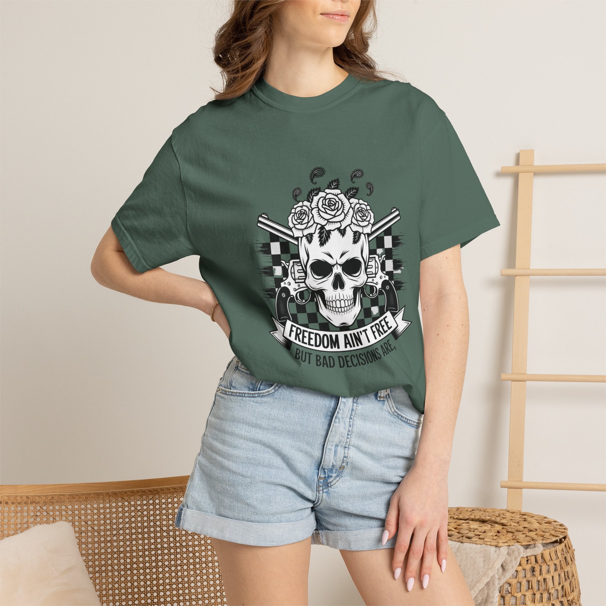 Skull & Roses T‑Shirt — "Freedom Ain't Free" Graphic Tee