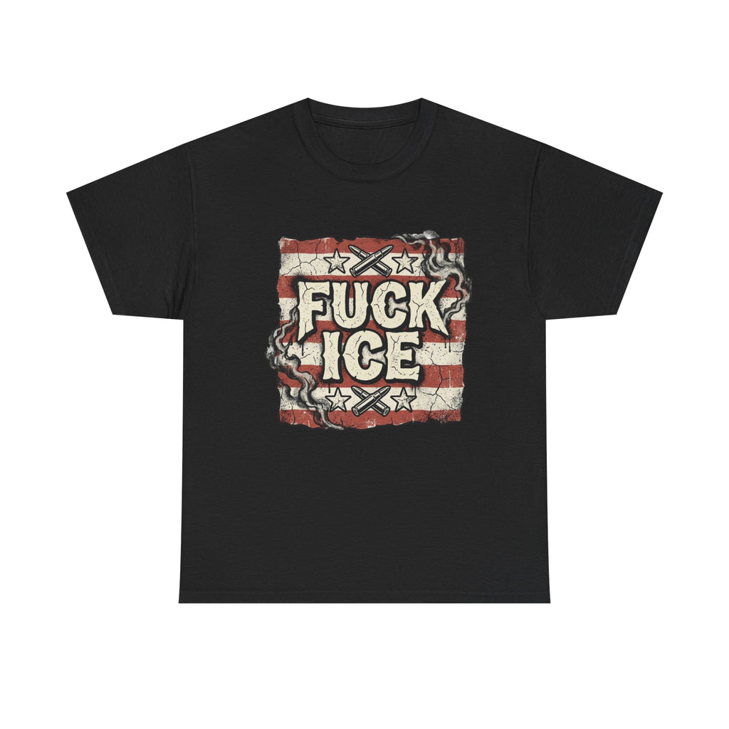 Graphic Tee — "FUCK ICE" Distressed American Flag Protest T‑Shirt
