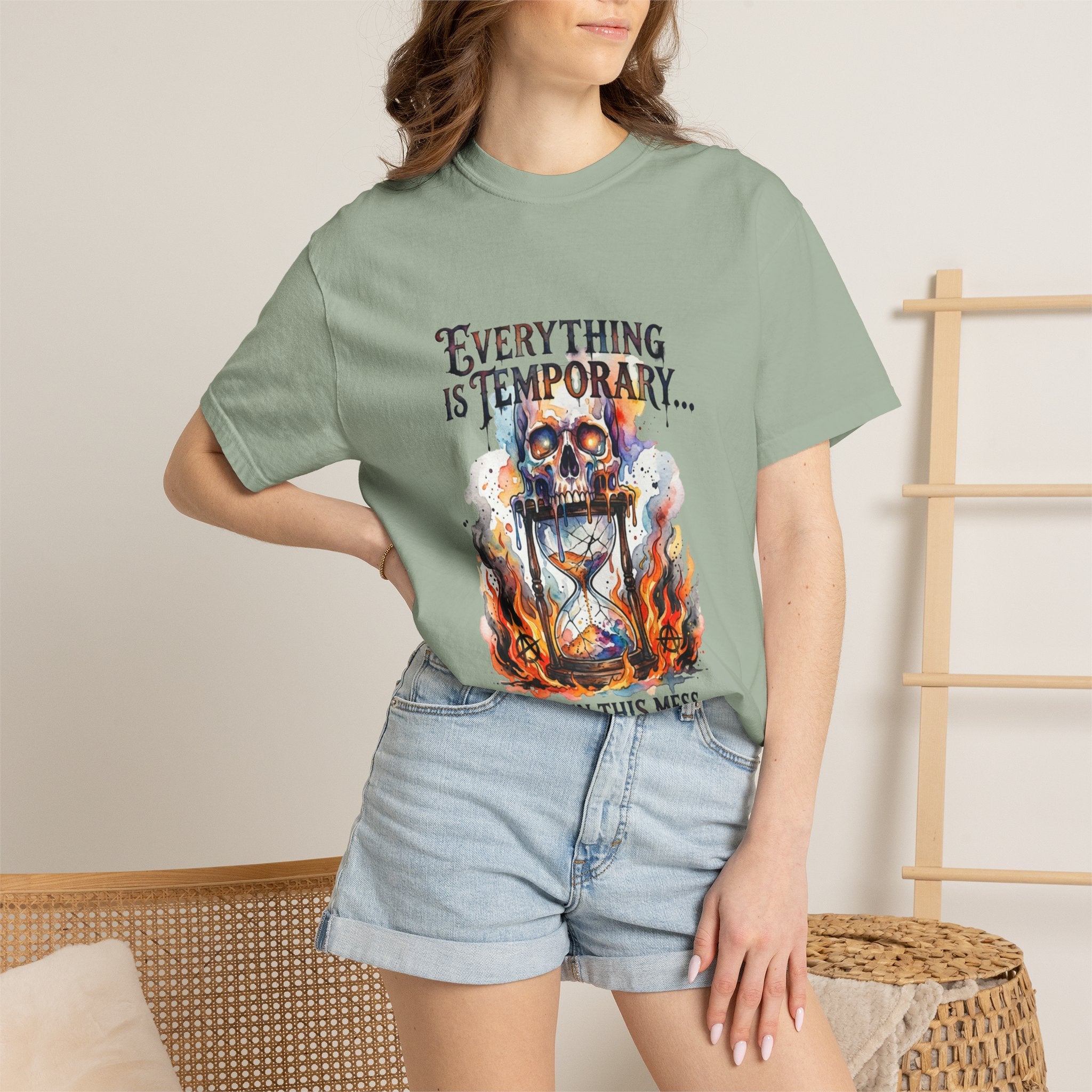 Everything Is Temporary T-Shirt — Skull Hourglass Graphic Tee