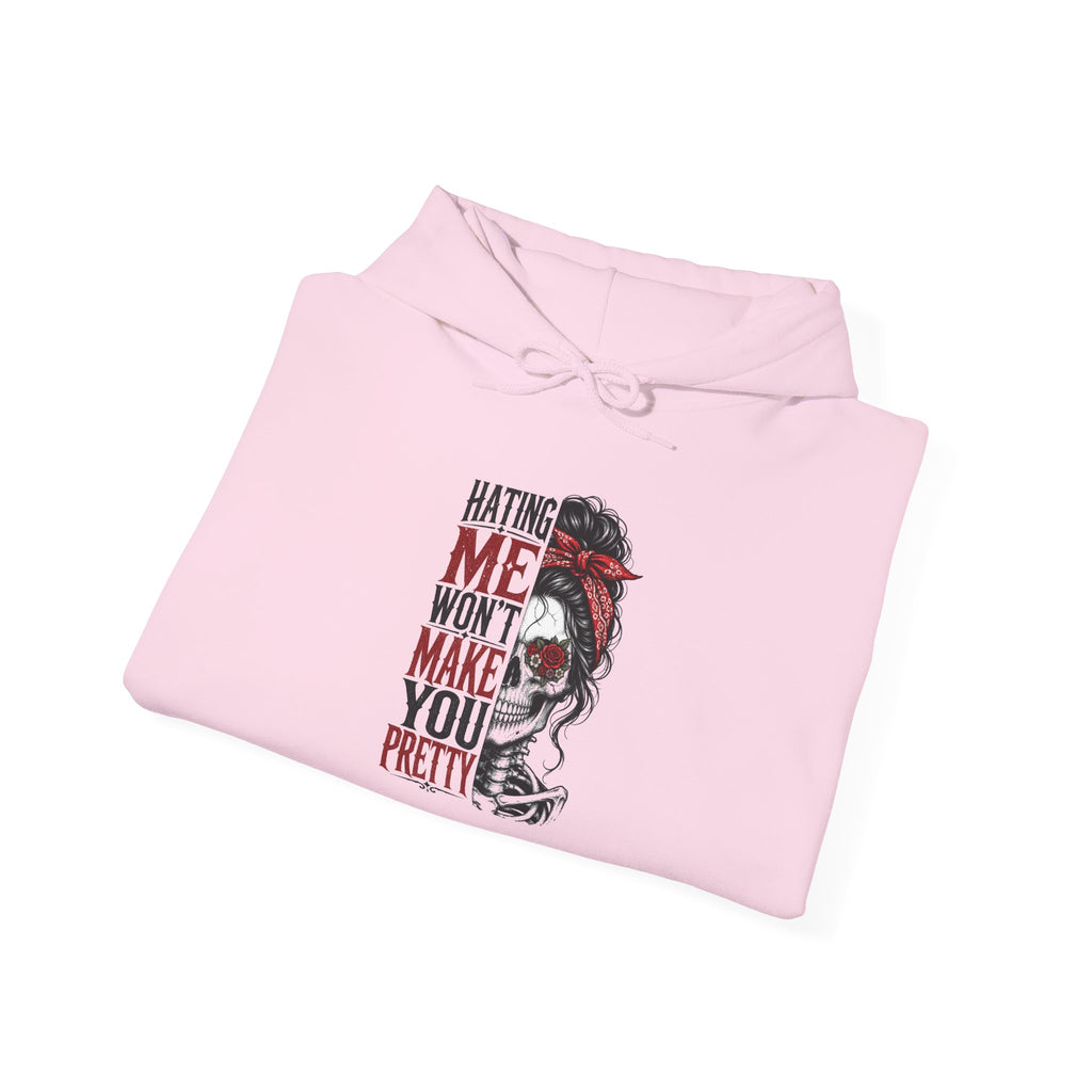 Hating Me Won't Make You Pretty Hoodie | Skull Bandana Pin-Up Graphic