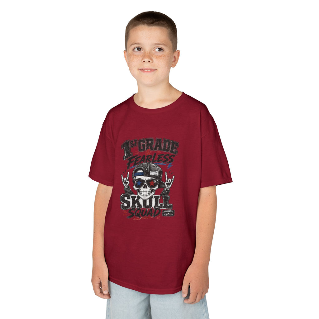 Kids Skull Squad T‑Shirt – 1st Grade Fearless Design
