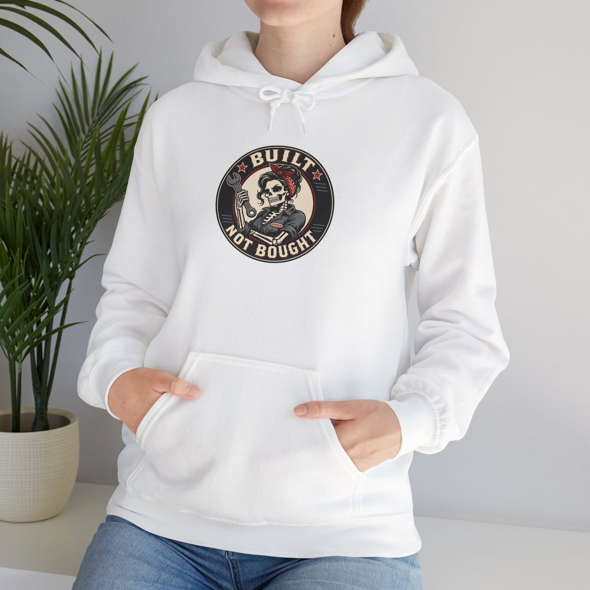 Built Not Bought Hoodie | Skeleton Mechanic Garage Badge