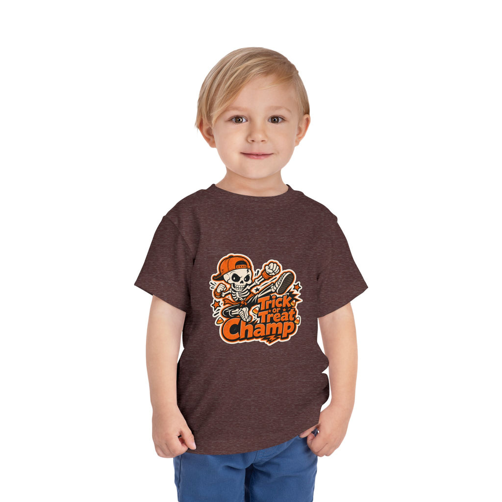 Toddler Tee — 'Trick or Treat Champ' Halloween Skeleton Skate Graphic