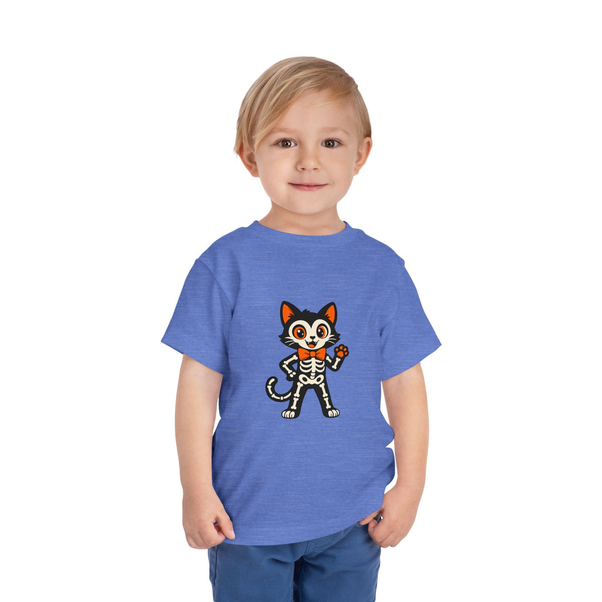 Toddler Tee — Cute Cat Skeleton Halloween Shirt