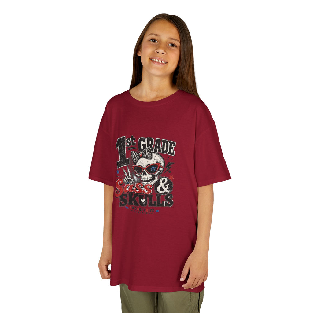 1st Grade Skulls & Sparks Kids Tee — Cute Rocker School Shirt for Back to School