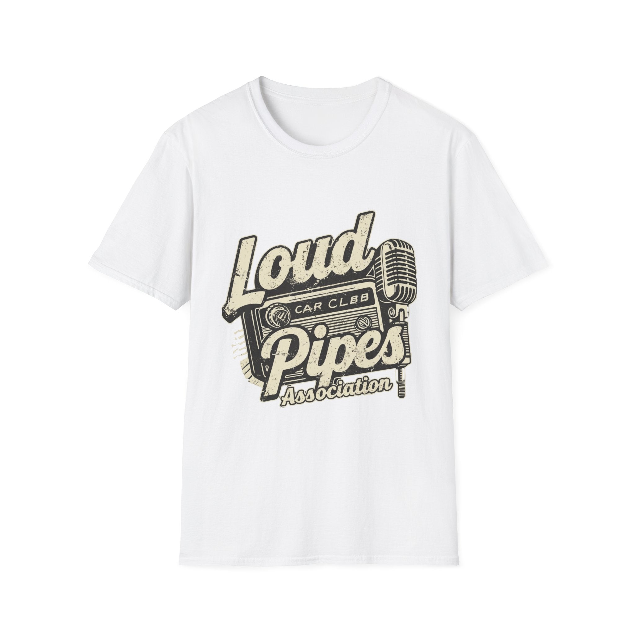 Loud Pipes Car Club T-Shirt — Retro Microphone Vintage Racing Tee