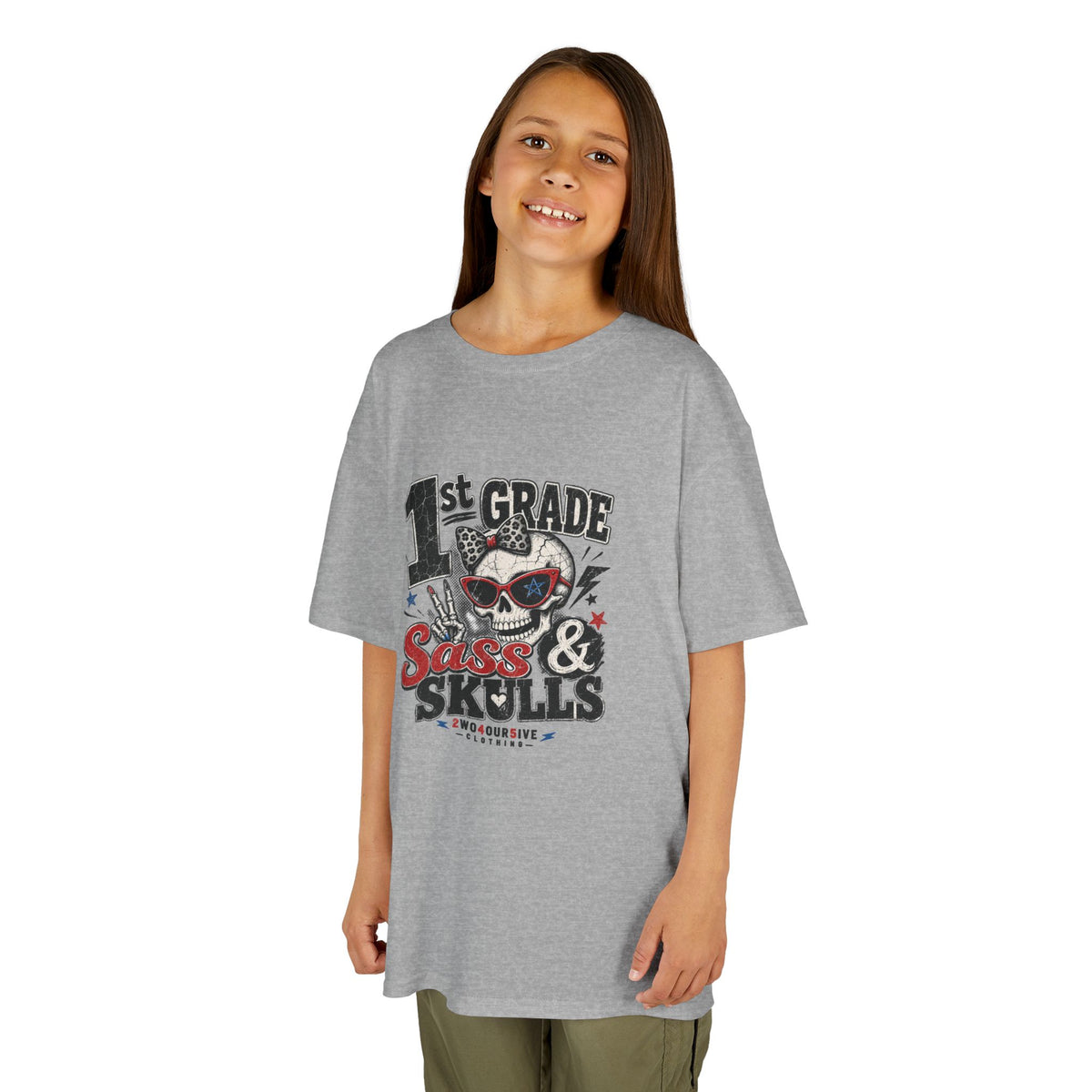 1st Grade Skulls & Sparks Kids Tee — Cute Rocker School Shirt for Back to School