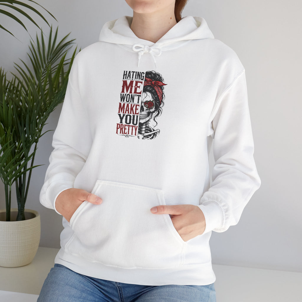 Hating Me Won't Make You Pretty Hoodie | Skull Bandana Pin-Up Graphic