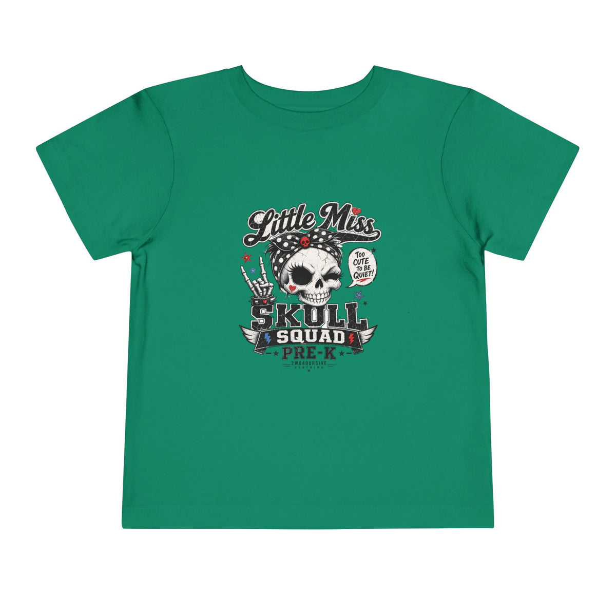 Toddler Tee - "Little Miss Skull Squad Pre-K" Cute Punk Skull Shirt for Preschool Girls