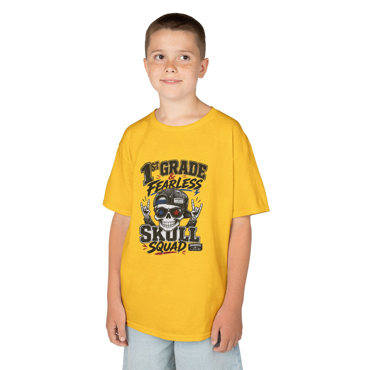 Kids Skull Squad T‑Shirt – 1st Grade Fearless Design