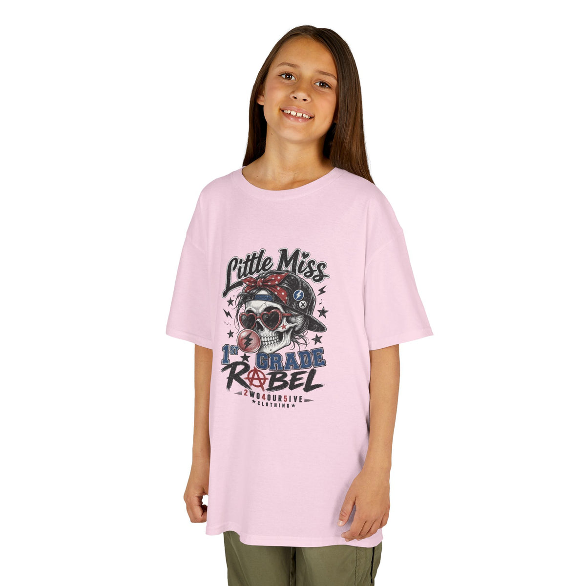Kids T-Shirt — "Little Miss Rebel" Skull Bandana Graphic