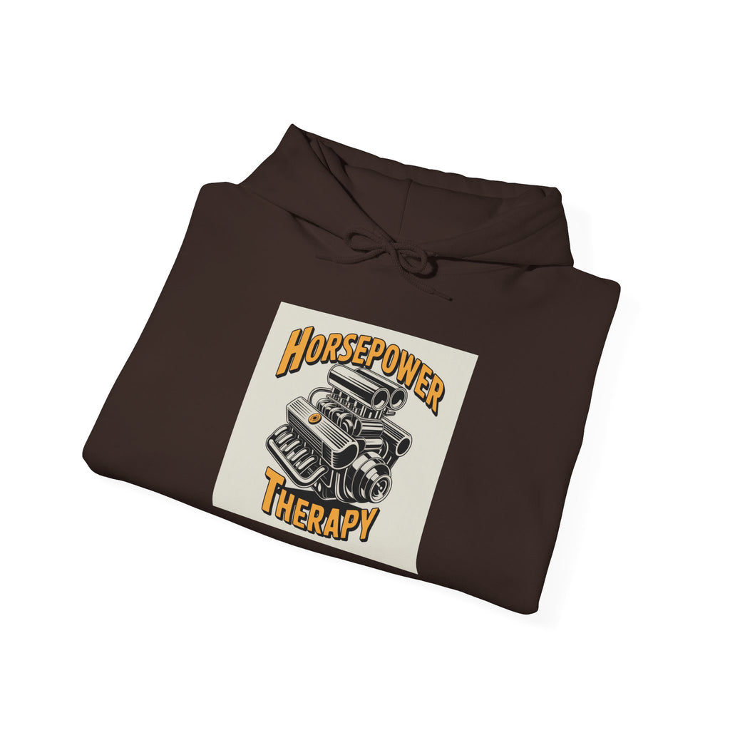 Horsepower Therapy Hoodie – Vintage Engine Graphic Pullover for Car Lovers