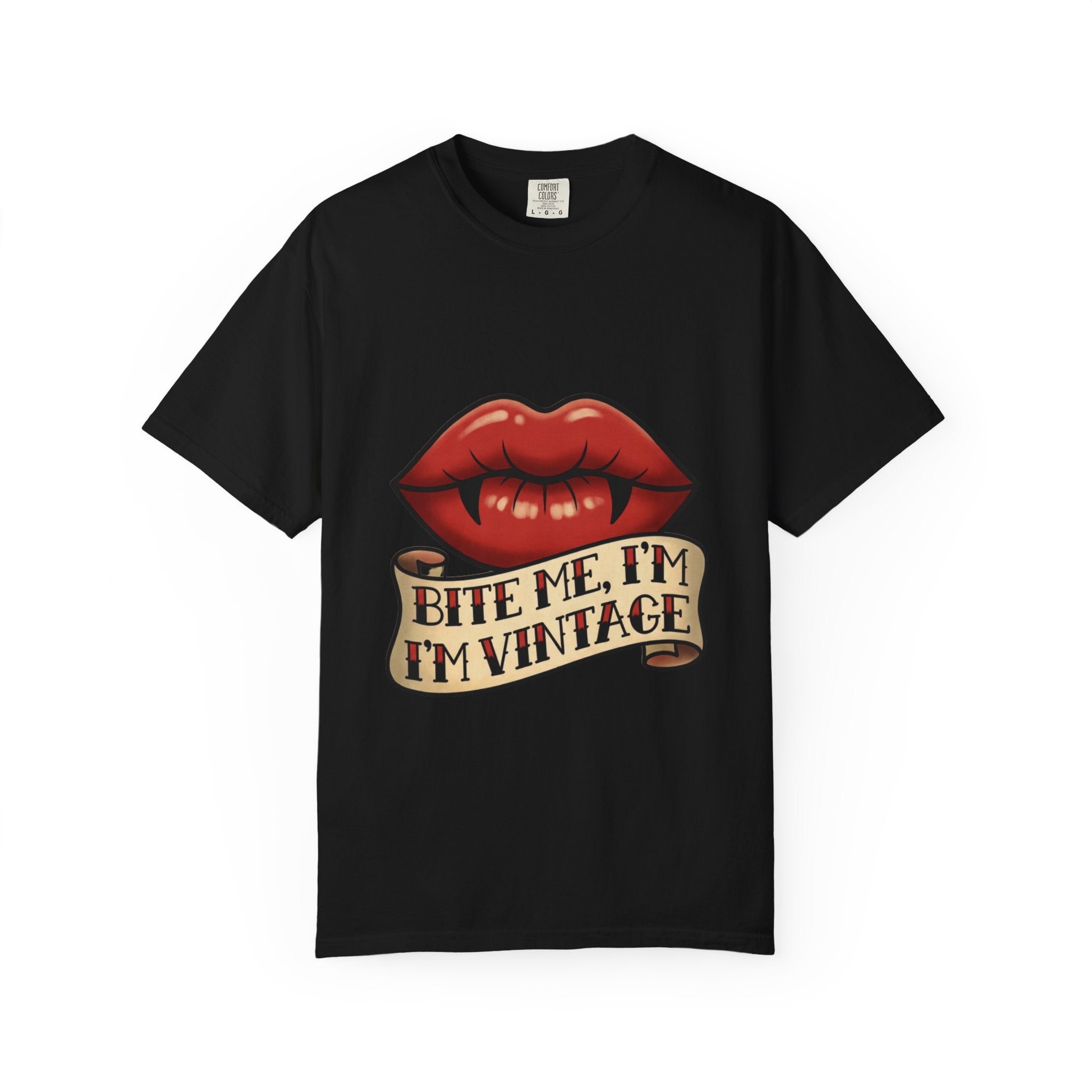 Vintage Tattoo Lips T-Shirt — "Bite Me, I'm Vintage" Graphic Tee