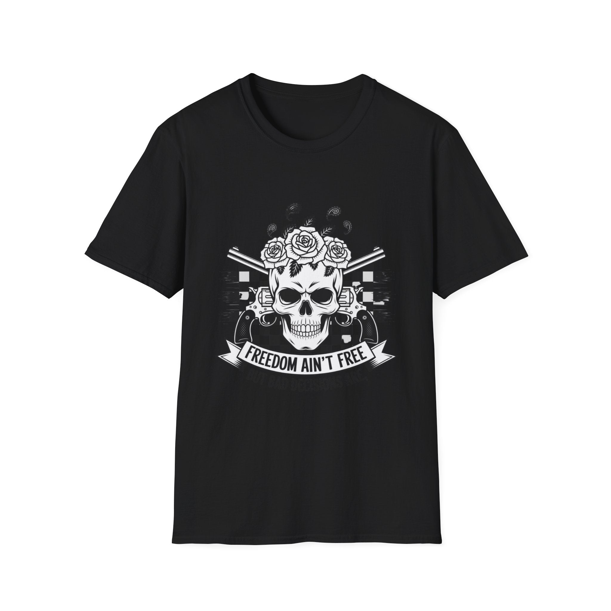 Skull & Roses T‑Shirt — “Freedom Ain’t Free” Racing Flag Graphic