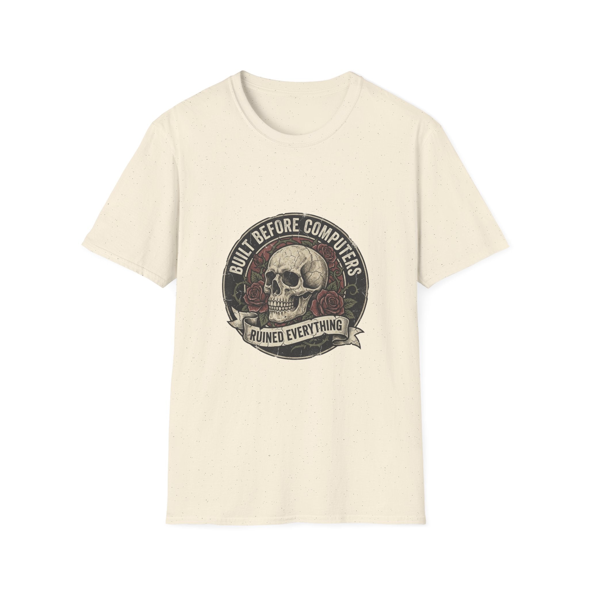 T-Shirt — "Built Before Computers" Vintage Skull Graphic Tee