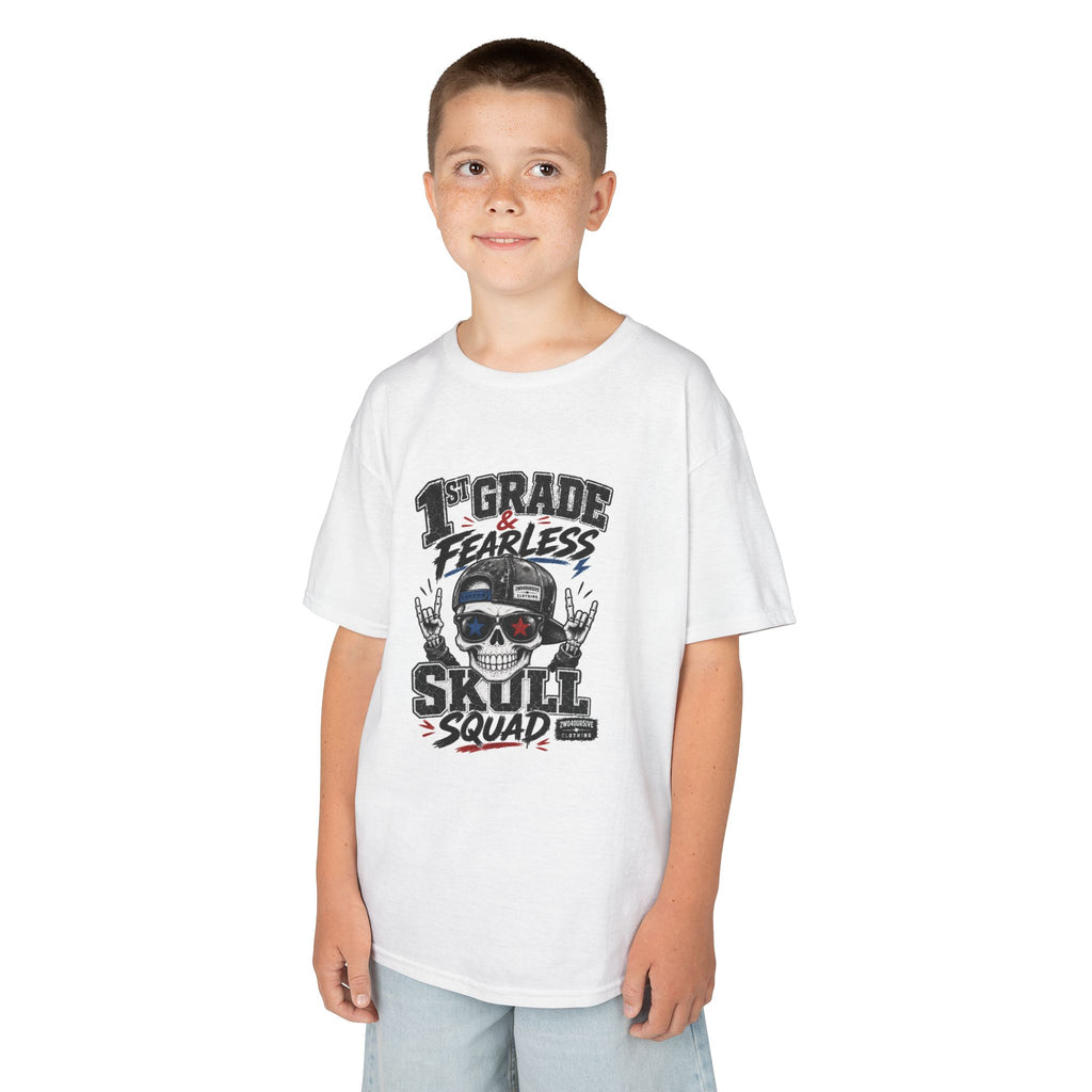 Kids Skull Squad T‑Shirt – 1st Grade Fearless Design