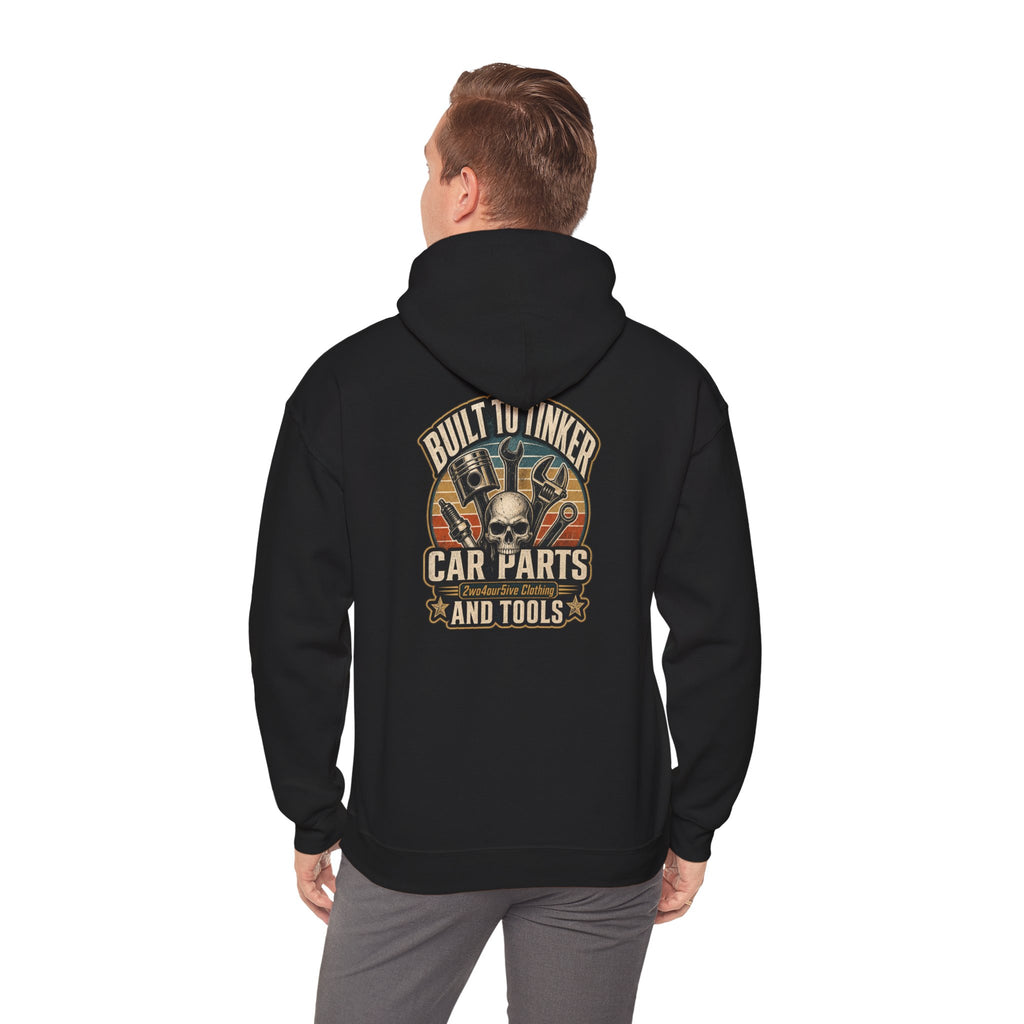 Mechanic Hoodie — "Built by a Thinker" Car Parts & Tools Skull Garage Pullover