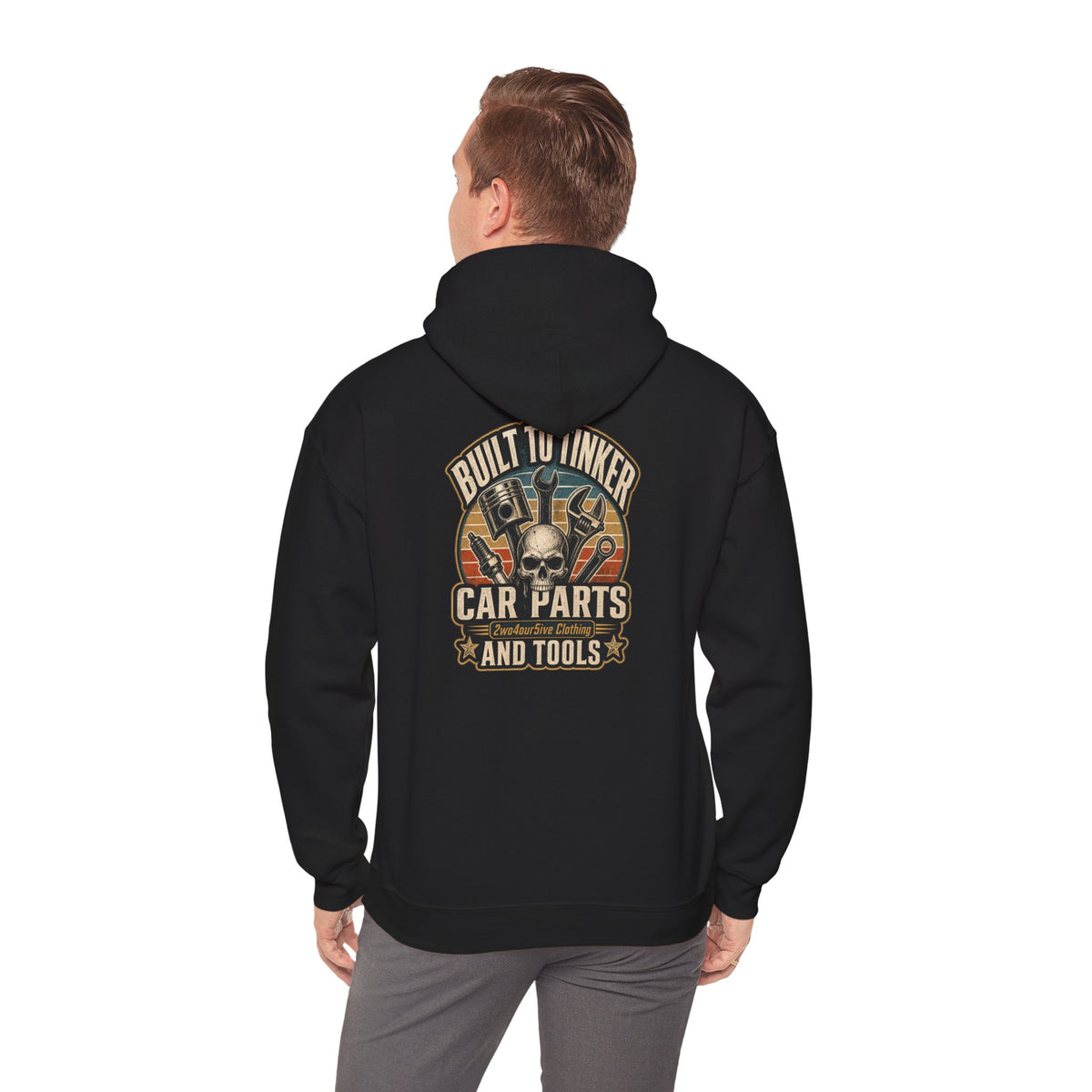 Mechanic Hoodie — "Built by a Thinker" Car Parts & Tools Skull Garage Pullover