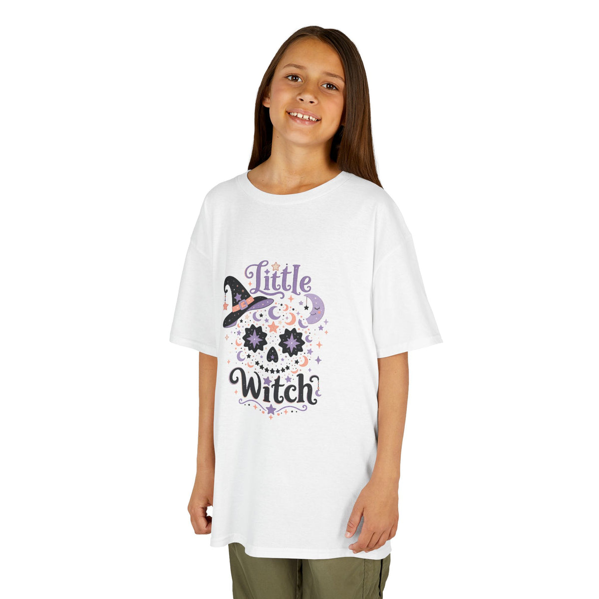 Kids T-Shirt - "Little Witch" Halloween Skull Design