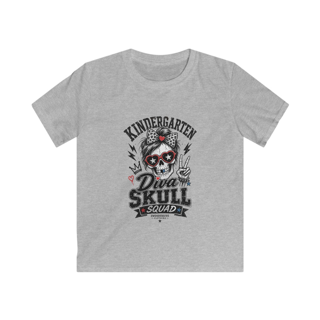 Kids Tee — "Kindergarten Diva Skull Squad" Graphic Shirt