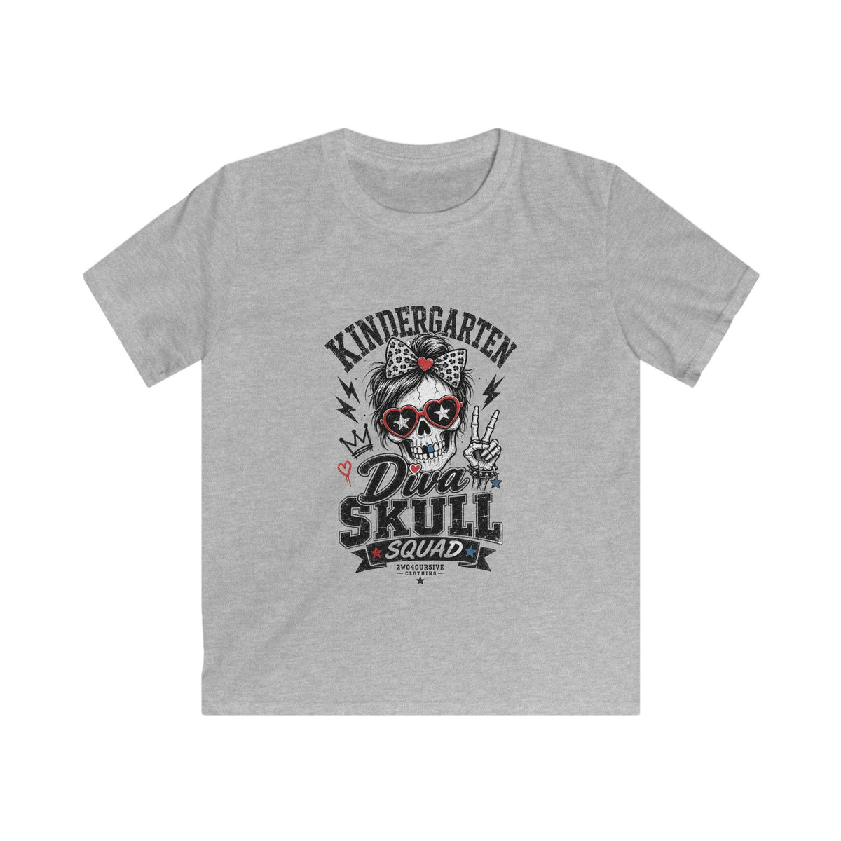 Kids Tee — "Kindergarten Diva Skull Squad" Graphic Shirt